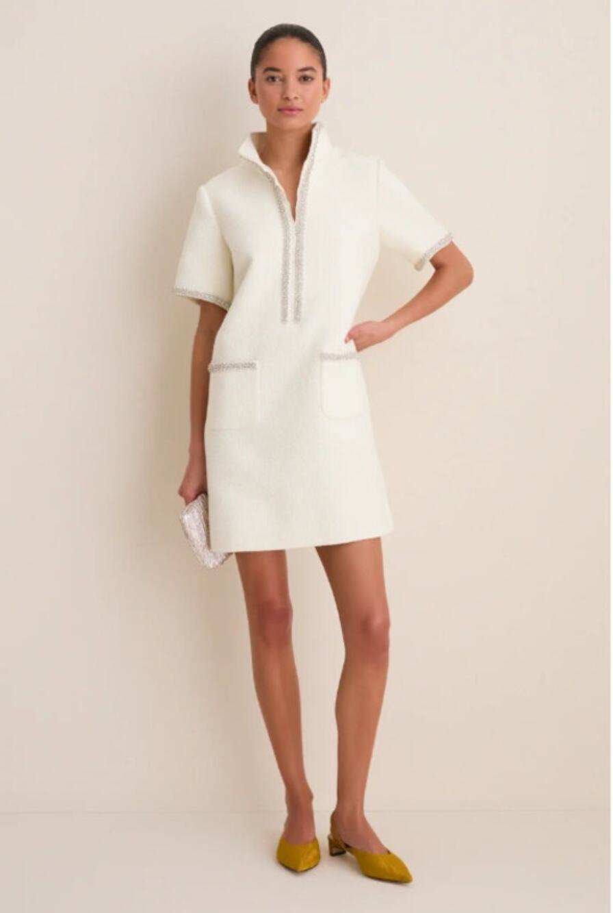 Tuckernuck Pomander Place Pearl White Tweed Embellished Ophelia Mini Dress Large